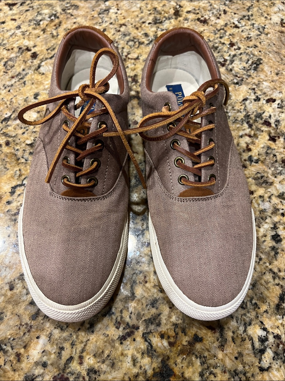 Polo by Ralph Lauren Taupe Canvas Lace-Up Sneakers with Tan Accents